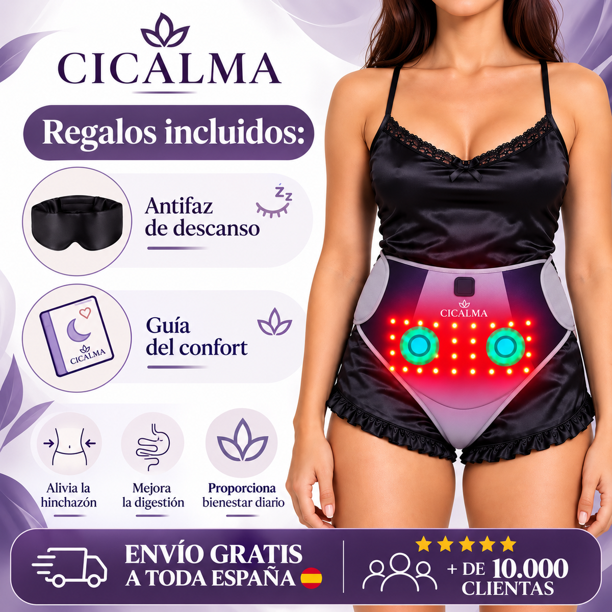 CICALMA Lunéa™ – Faja térmica con masaje y luz roja