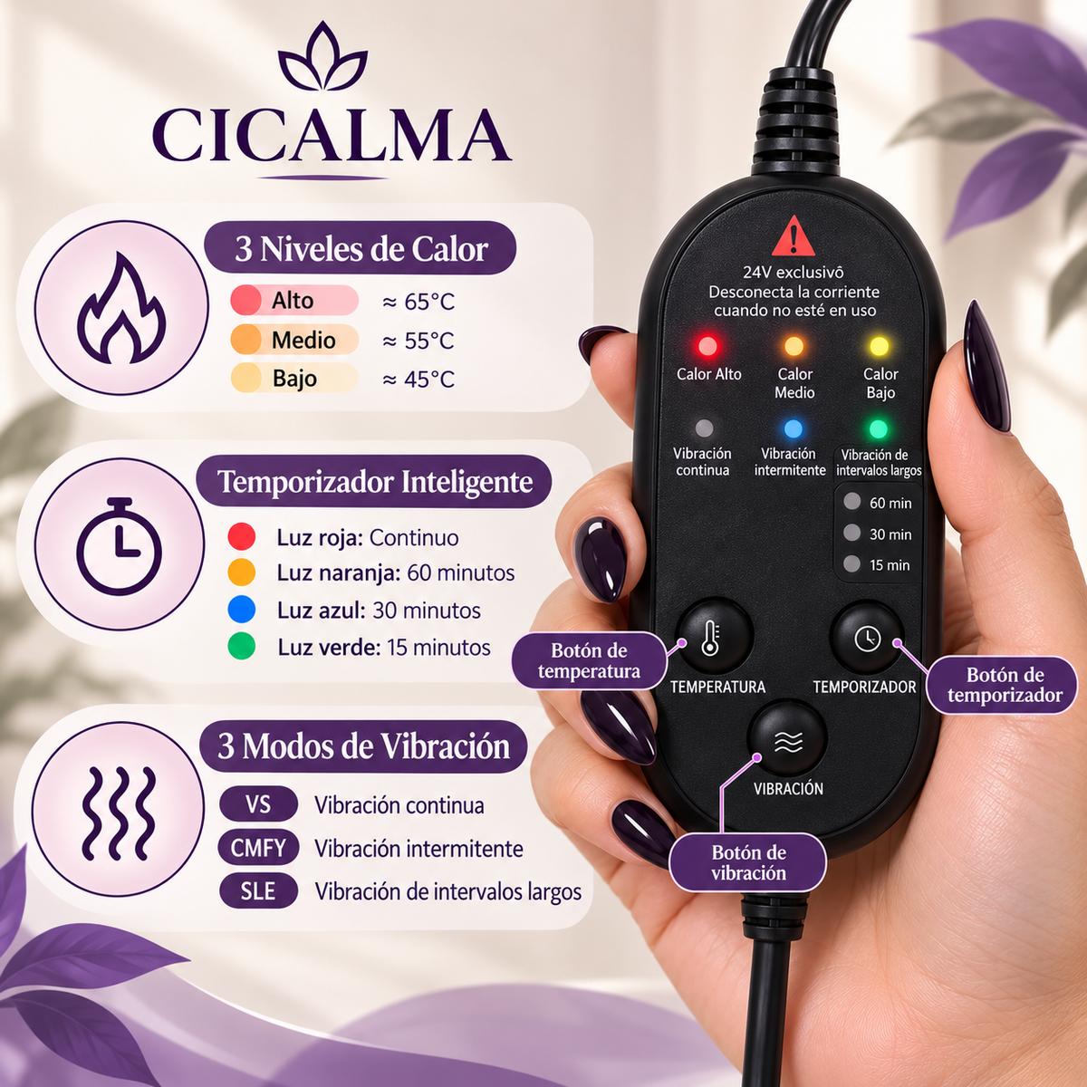CICALMA Lunéa™ – Faja térmica con masaje y luz roja