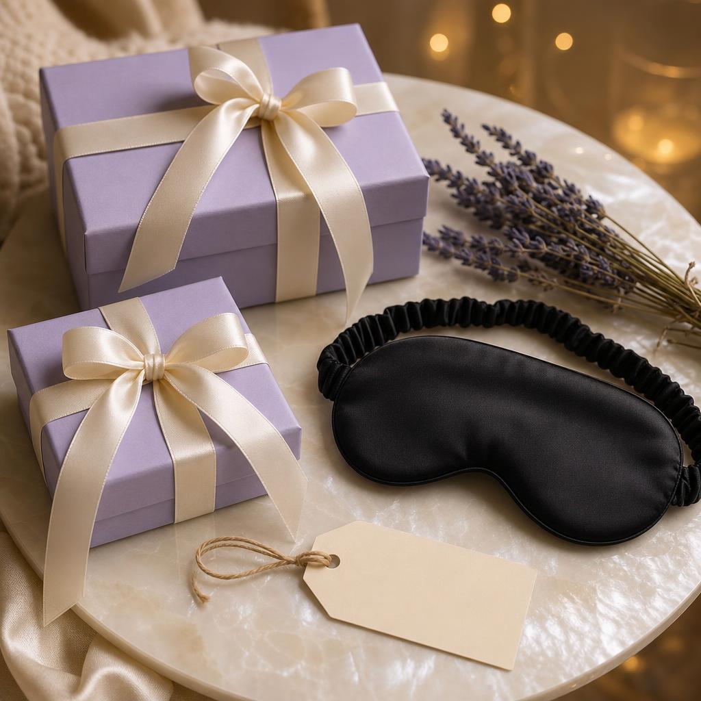Cajas de regalo con lazo y antifaz de seda